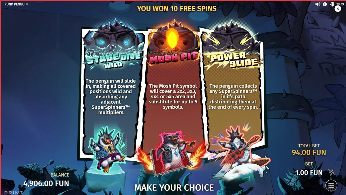 Tampilan visual slot Punk Penguin dengan elemen punk rock