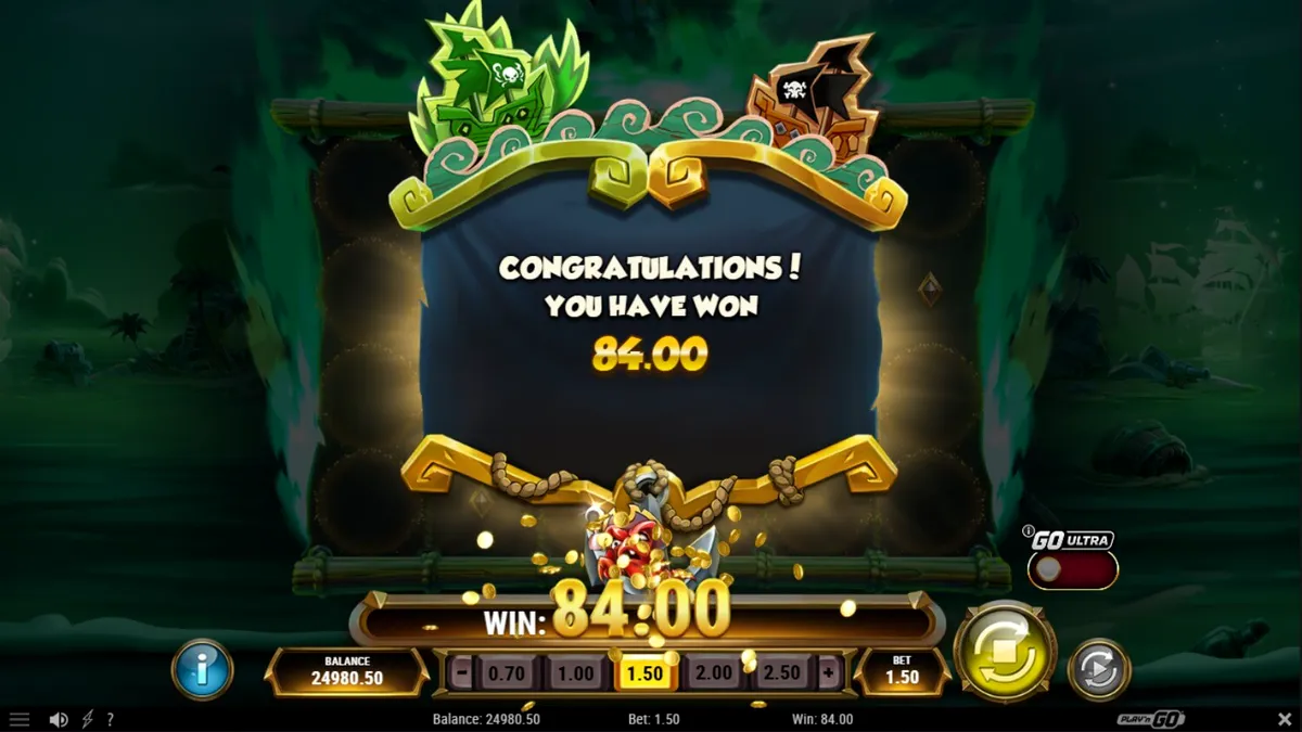 Tampilan visual slot bajak laut Crabby’s Gold 2 dengan latar belakang pulau misterius.